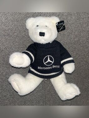 Rare Vintage Mercedes-Benz White Bear Plush with Navy Logo Sweater